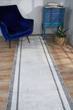 Machine Made Area Rug – Grey Cotton Woven Carpet With Frame Style For Living Room