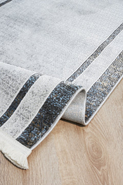 Machine Made Area Rug – Grey Cotton Woven Carpet With Frame Style For Living Room