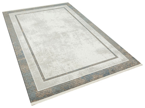 Machine Made Area Rug – Grey Cotton Woven Carpet With Frame Style For Living Room