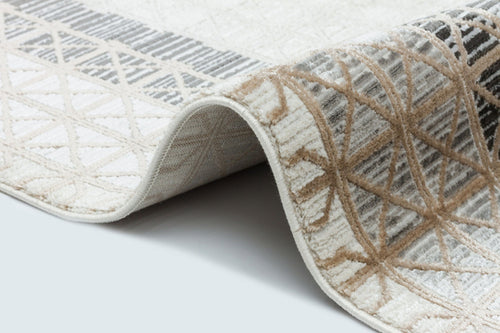 Machine Made Area Rug - Grey Frame Cotton Yarn Carpet for Living Room