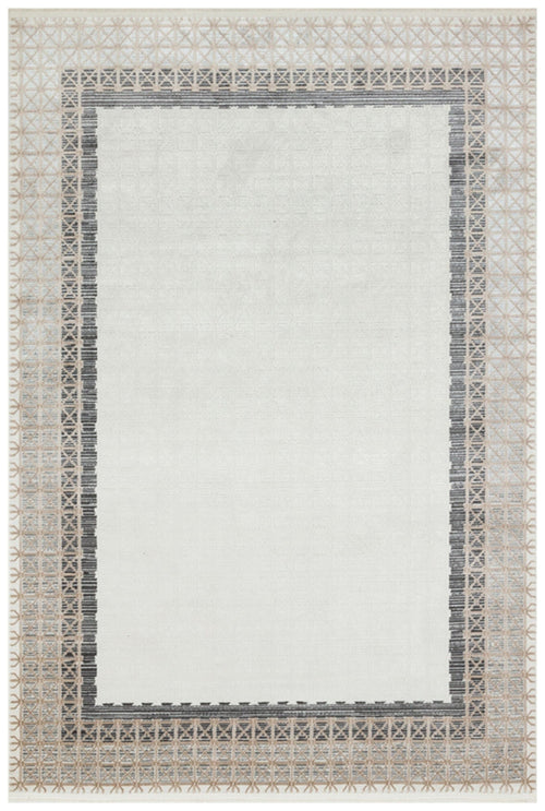 Machine Made Area Rug - Grey Frame Cotton Yarn Carpet for Living Room