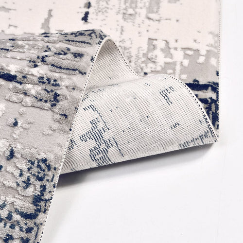 Modern Area Rug - Machine Made Grey Blue Rug with Overlocked Edge