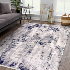 Modern Area Rug - Machine Made Grey Blue Rug with Overlocked Edge