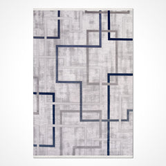 Geometric Area Rug - Machine Made Rug with Acrylic Yarn, Overlocked Edge, Blue Grey