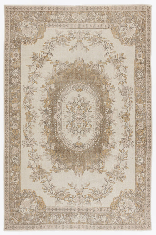 Atina Beige Vintage Wool Handmade Area Rug 6'0" x 9'3"