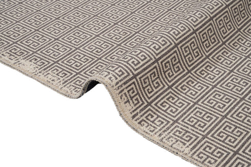 Beige Geometric Area Rug - Cotton Chenille Digital Print Carpet for Living Room