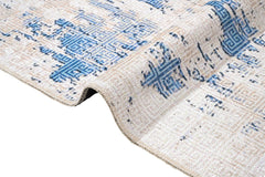 Modern Cotton Area Rug – Blue Digital Print Chenille Carpet for Living Room