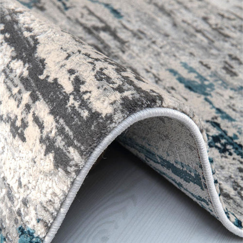 Blue Striped Area Rug - Machine Made Rug With Cotton Weft & Overlocked Edge