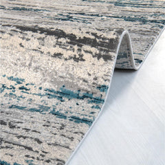 Blue Striped Area Rug - Machine Made Rug With Cotton Weft & Overlocked Edge
