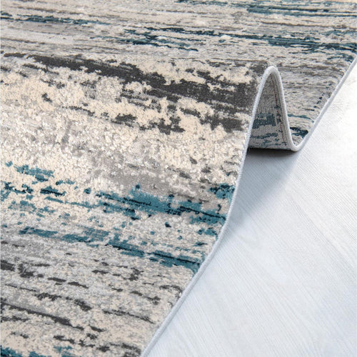 Blue Striped Area Rug - Machine Made Rug With Cotton Weft & Overlocked Edge
