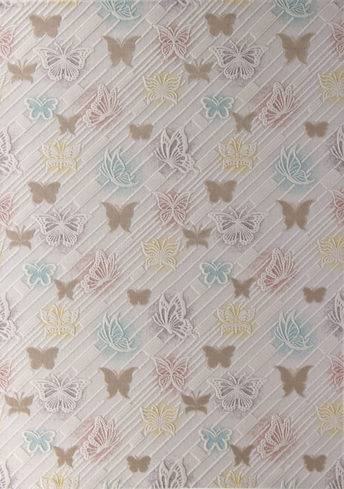 Cream Area Rug – Machine Made Figured Cotton Carpet | Living Room Decor