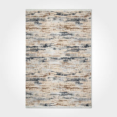 Machine Made Area Rug - Cream Grey Striped Polyester Rug with Overlocked Edge