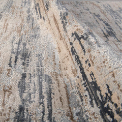 Machine Made Area Rug - Cream Grey Striped Polyester Rug with Overlocked Edge