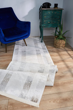 Modern Grey Area Rug – Machine Made Rug with Cotton Yarn for Living Room