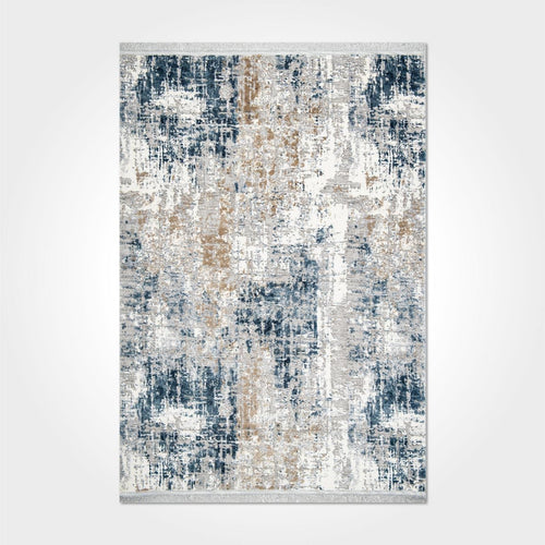 Modern Area Rug – Blue Machine Made Rug With Laser Cut Edges & Soft Pile Carpet
