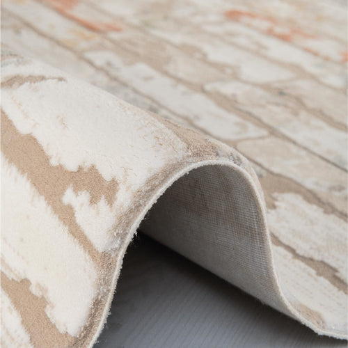 Machine Made Area Rug - Cream Geometric Carpet With Laser Cut Edges