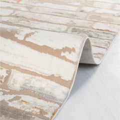 Machine Made Area Rug - Cream Geometric Carpet With Laser Cut Edges