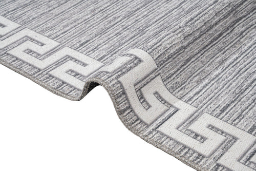Grey Digital Print Rug - Washable Cotton Chenille Area Rug With Frame Design