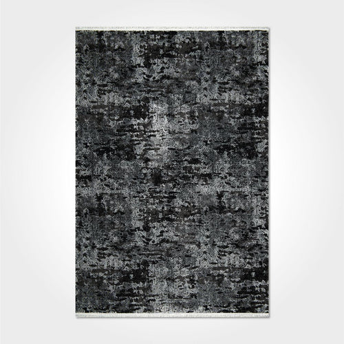 Modern Area Rug – Black Machine Made Rug with 10 mm Pile & Overlocked Edge