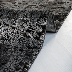 Modern Area Rug – Black Machine Made Rug with 10 mm Pile & Overlocked Edge