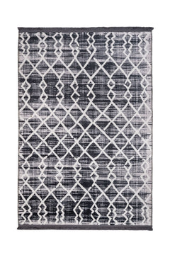 Black Geometric Area Rug | Cotton Chenille Rug with Non Slip Backing for Living Room