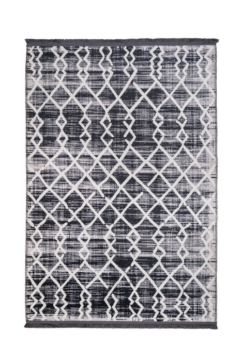 Black Geometric Area Rug | Cotton Chenille Rug with Non Slip Backing for Living Room