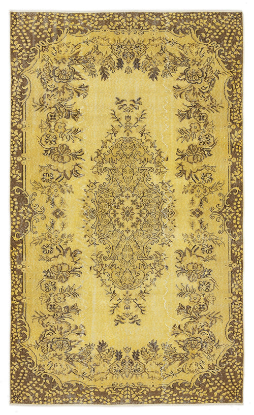 Atina Yellow Vintage Wool Handmade Area Rug 5'4" x 9'1"