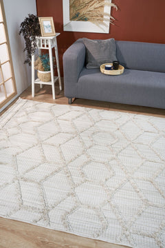 Machine Made Area Rug - Beige Geometric Cotton Yarn Carpet for Living Room