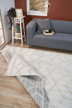 Machine Made Area Rug - Beige Geometric Cotton Yarn Carpet for Living Room