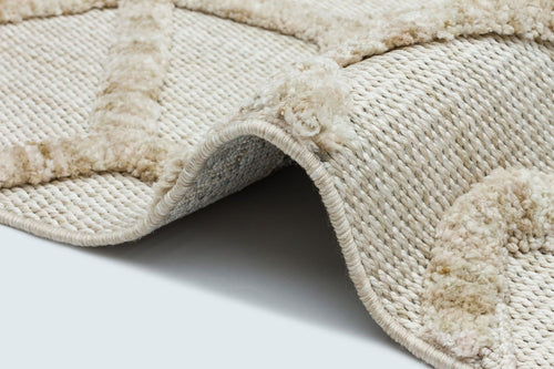 Machine Made Area Rug - Beige Geometric Cotton Yarn Carpet for Living Room