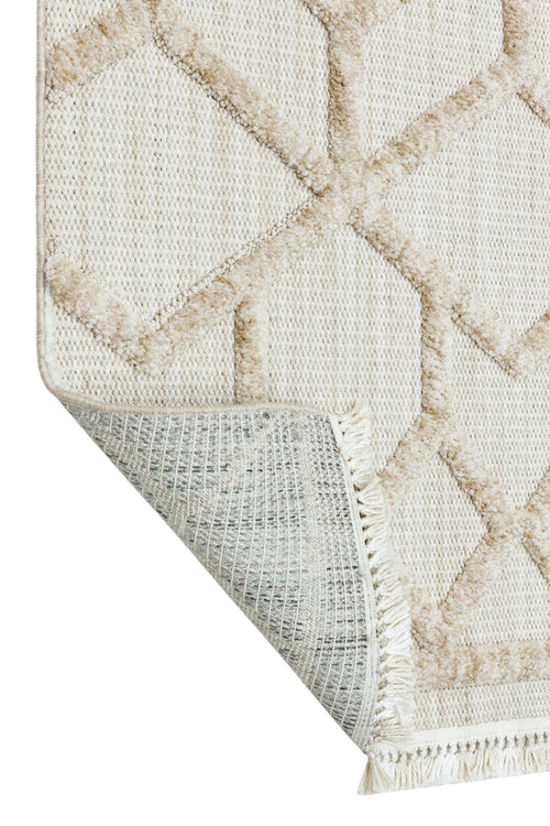 Machine Made Area Rug - Beige Geometric Cotton Yarn Carpet for Living Room