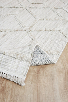 Machine Made Area Rug - Beige Geometric Cotton Yarn Carpet for Living Room