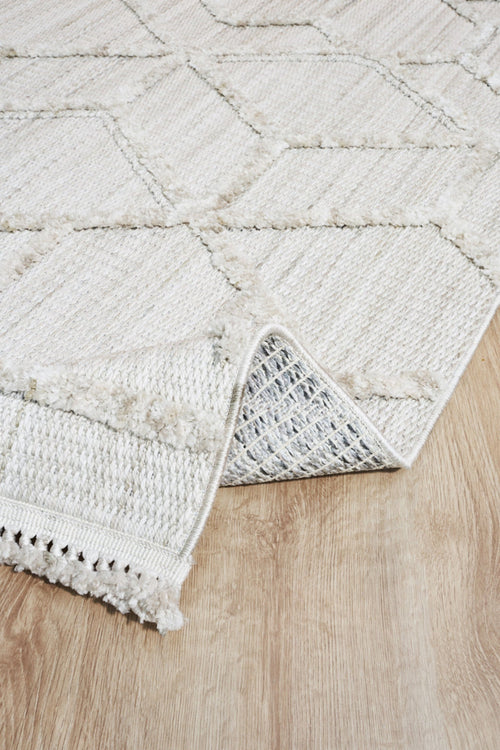 Machine Made Area Rug - Beige Geometric Cotton Yarn Carpet for Living Room