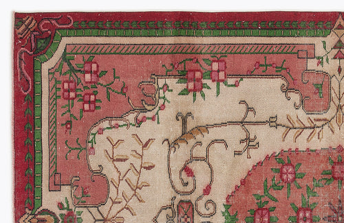 Atina Pink Vintage Wool Handmade Area Rug 5'7" x 9'2"