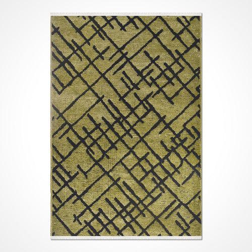 Natural Latex Area Rug - Green Geometric Cotton Non Slip 7 mm Pile Rug