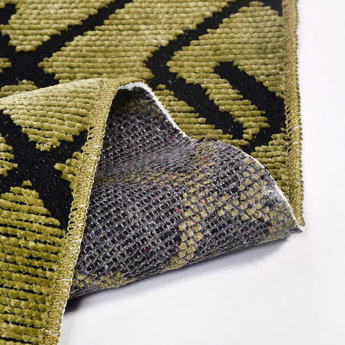 Natural Latex Area Rug - Green Geometric Cotton Non Slip 7 mm Pile Rug