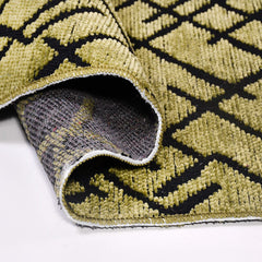 Natural Latex Area Rug - Green Geometric Cotton Non Slip 7 mm Pile Rug