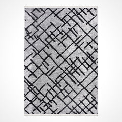 Mara Grey Geometric Cotton Natural Latex Area Rug