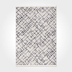 Magnolia White Black Striped Cotton Natural Latex Area Rug