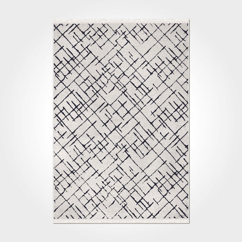 Magnolia White Black Striped Cotton Natural Latex Area Rug