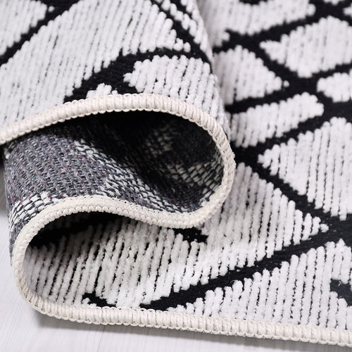 Magnolia White Black Striped Cotton Natural Latex Area Rug