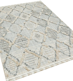 Machine Made Area Rug – Beige Geometric Cotton Yarn Carpet for Living Room