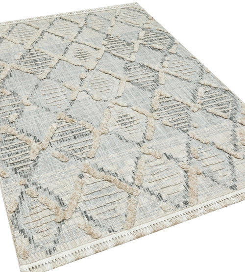 Machine Made Area Rug – Beige Geometric Cotton Yarn Carpet for Living Room