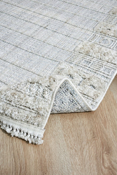 Geometric Area Rug – Machine Made Beige Cotton Woven Carpet for Living Room