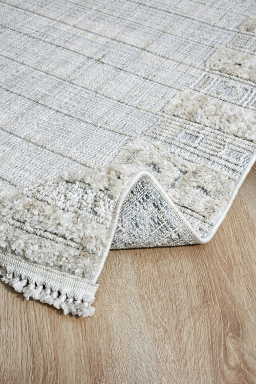 Geometric Area Rug – Machine Made Beige Cotton Woven Carpet for Living Room