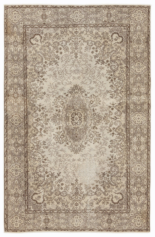 Atina Beige Vintage Wool Handmade Area Rug 5'7" x 8'9"