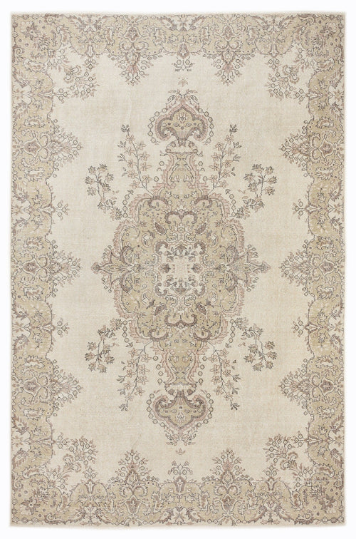 Atina Beige Vintage Wool Handmade Area Rug 6'9" x 10'3"