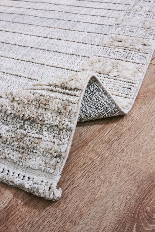 Geometric Area Rug – Machine Made Beige Cotton Woven Carpet for Living Room