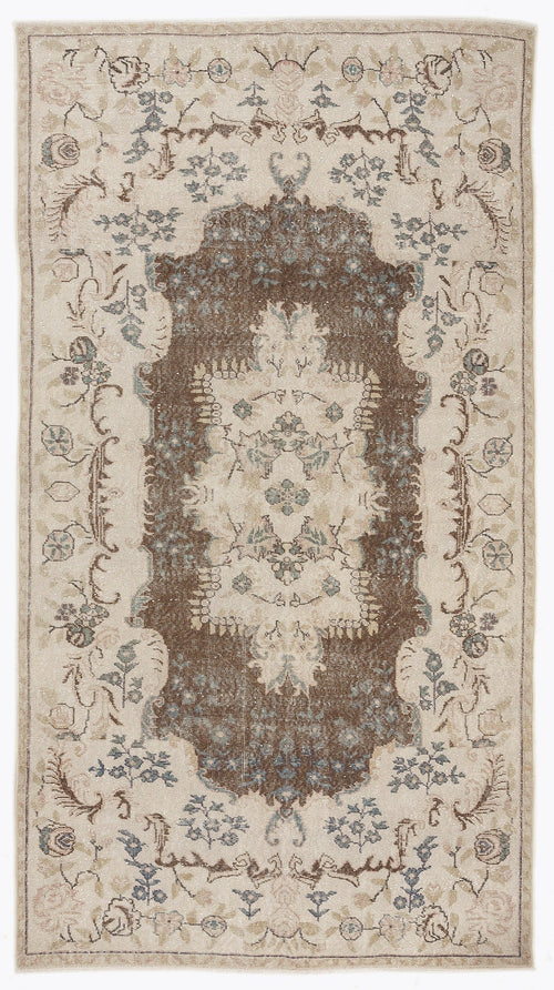 Atina Beige Vintage Wool Handmade Area Rug 5'7" x 10'5"