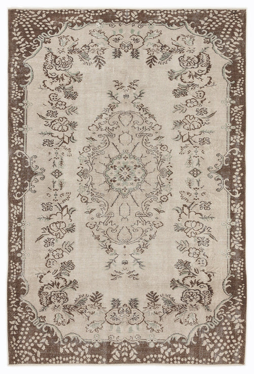 Atina Beige Vintage Wool Handmade Area Rug 5'10" x 8'7"